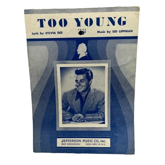 Piano Sheet Music Too Young Johnny Desmond 1951 Sylvia Dee Vintage - Picture 1 of 4
